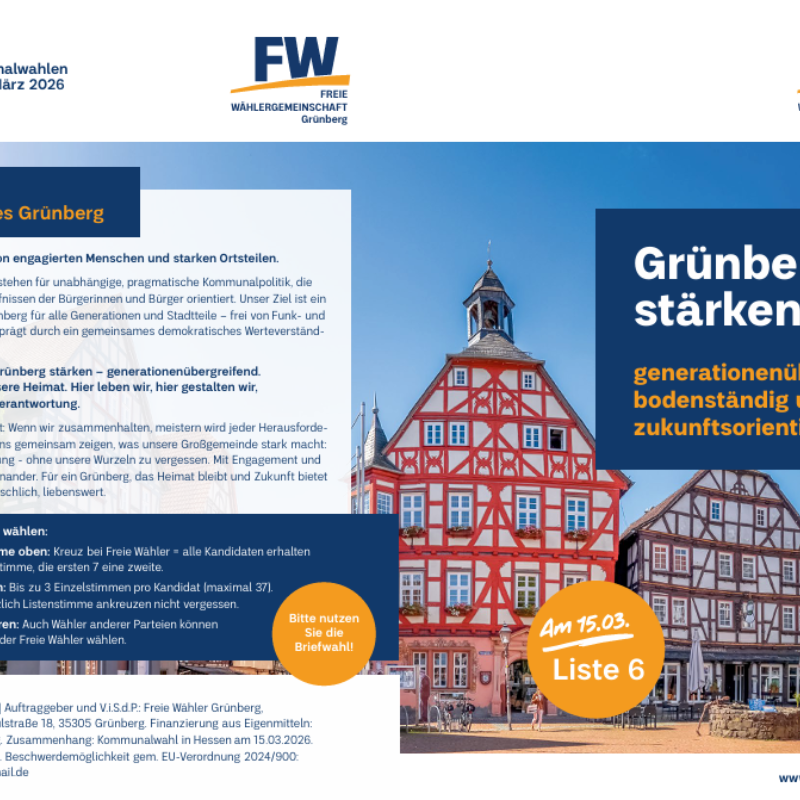 Wahlflyer der Freien Wähler Grünberg zur Kommunalwahl am 15.03.2026
