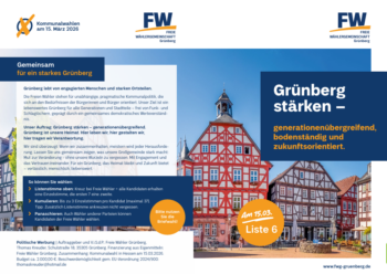 Wahlflyer der Freien Wähler Grünberg zur Kommunalwahl am 15.03.2026